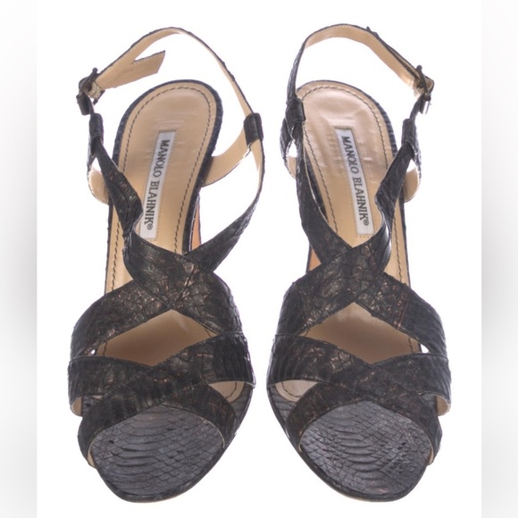 Manolo Blahnik Alligator Animal Print Slingback Sandal Heels - Picture 2 of 13